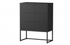 SIDEBOARD BLACK PRINTED WOOD METAL FRAME 3 DRAWERS 